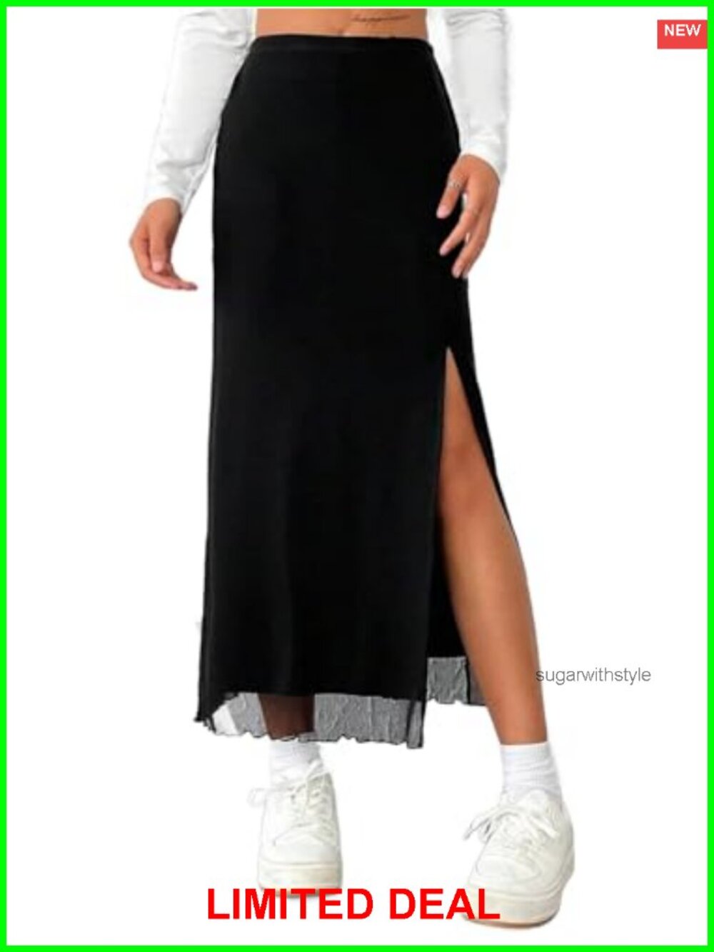 Women's Mesh Slit Maxi Skirt High Waisted Long Summer Skirt